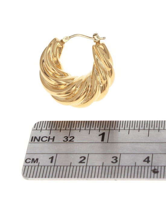 Twisted Fluted Hoop Earrings in Gold